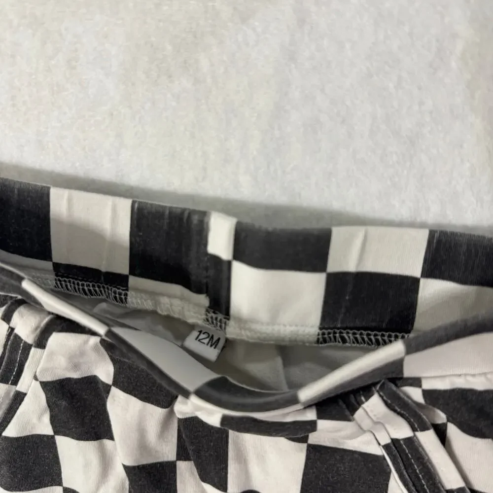 Posh Kiddos Black & White Checkered Biker Outfit Set Size 12 Months